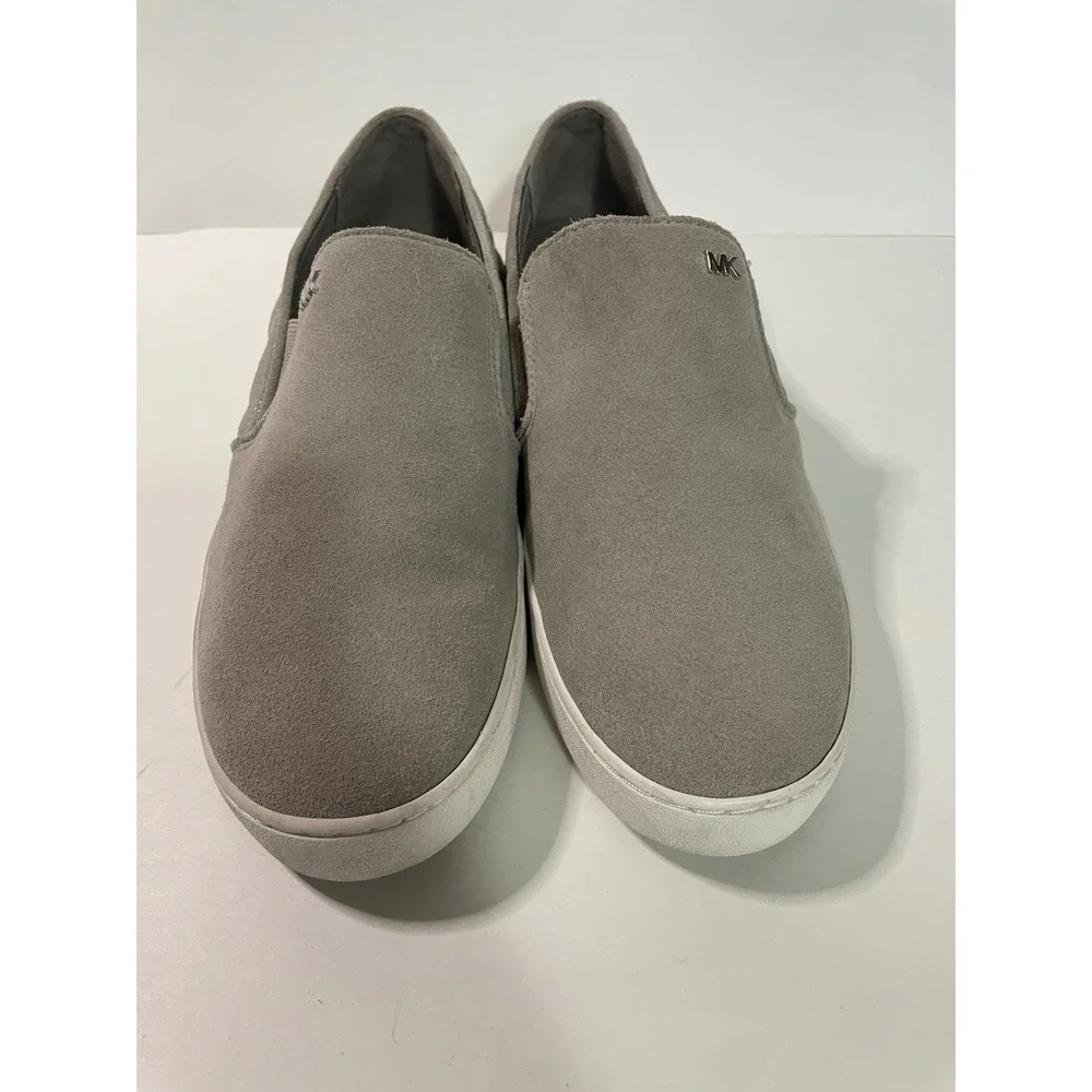 Michael Kors Keaton Suede Slip On Sneakers Womens 10M Grey Quilted Logo Platform